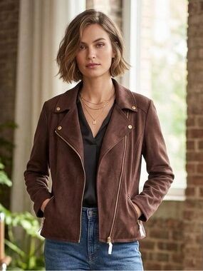 Philosophy Chocolate Brown Suede Moto Jacket